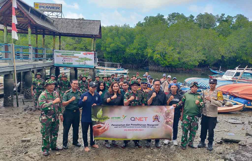 QNET Bersama Kodim 1611 Badung Lanjutkan Upaya Pelestarian Hutan Mangrove di Bali