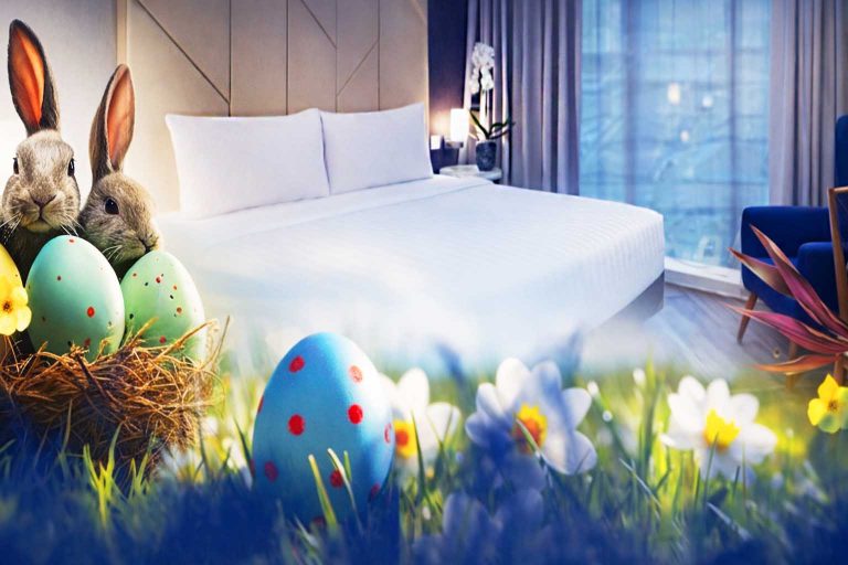 Kamar hotel elegan dengan tema Paskah